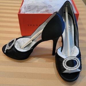 Ivanka Trump Black Satin Peep-Toe Heels Sz 5.5